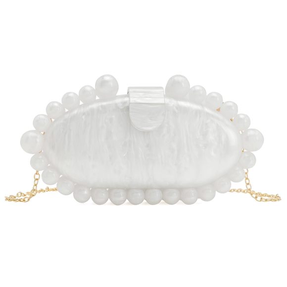 Clutch Bag Oval Beads Purse Wedding Prom Party Marble Texture UwU - Picture 1 of 8